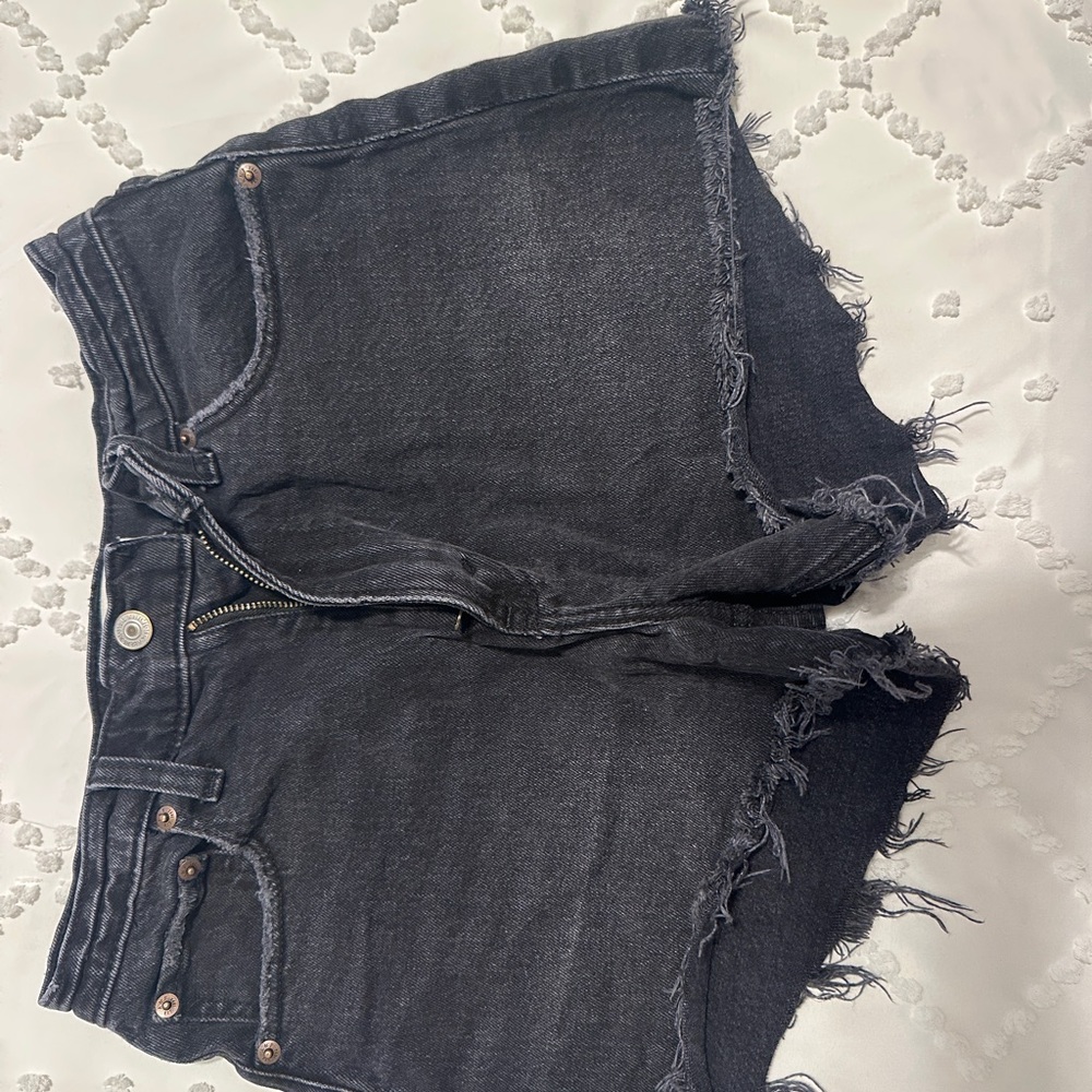Black Frayed Denim Shorts